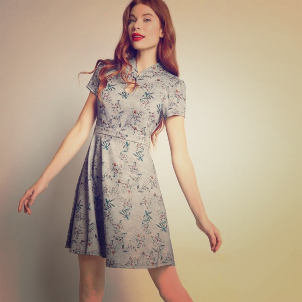 ModCloth High Society Floral Houndstooth Dress